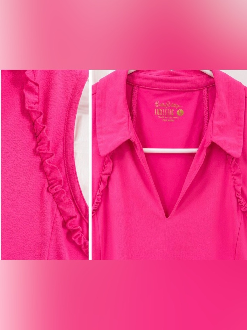 Lilly Pulitzer Luxletic Martina Sleeveless Polo Top Pink Shandy UPF 50+ Large - Picture 5 of 5